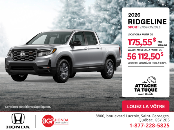 Obtenez le Honda Ridgeline 2026 !