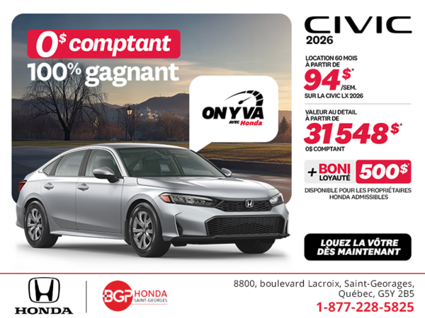 Obtenez la Honda Civic Berline 2026 !