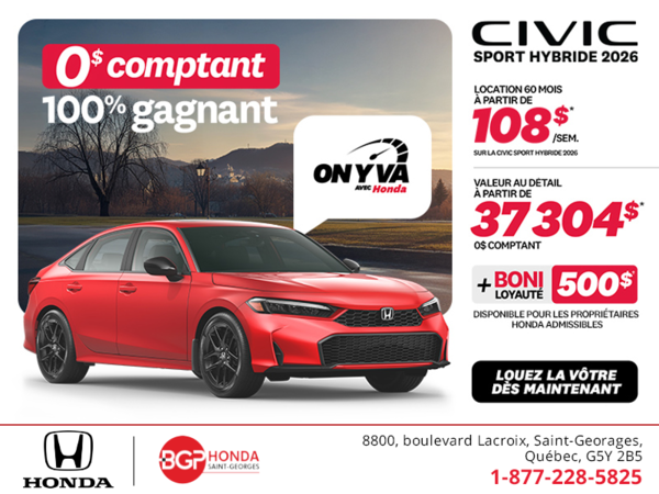 Obtenez la Honda Civic Berline Hybride 2026 !