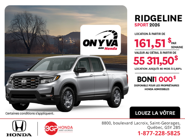 Obtenez le Honda Ridgeline 2026 !