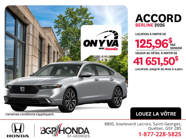 Obtenez la Honda Accord 2026 !