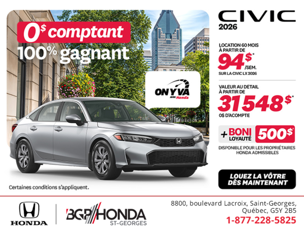 Obtenez la Honda Civic 2026 !
