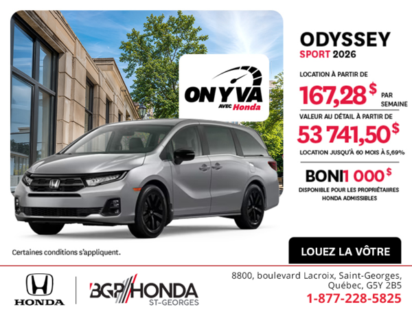 Obtenez la Honda Odyssey 2026 !