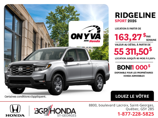 Obtenez le Honda Ridgeline 2026 !