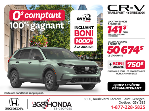 Obtenez la Honda CR-V Hybride 2026!