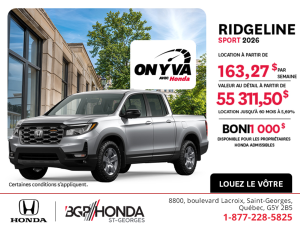Obtenez la Honda Ridgeline 2026 !