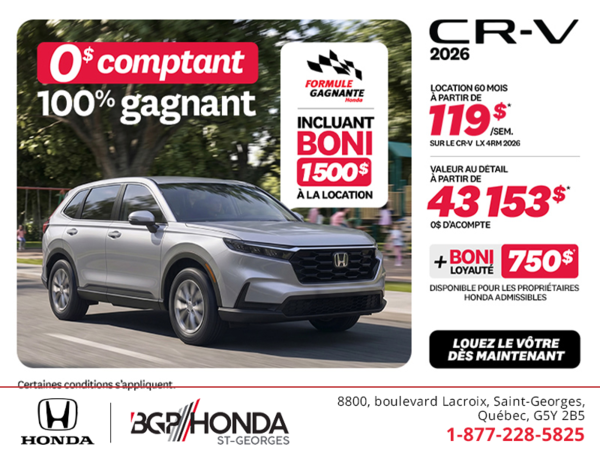 Obtenez la Honda CR-V 2026!