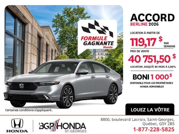 Obtenez la Honda Accord 2026 !