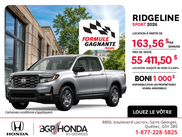 Obtenez la Honda Ridgeline 2026 !