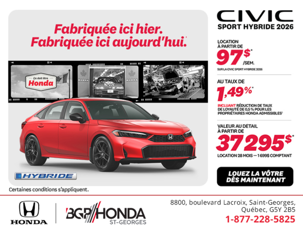 Obtenez la Honda Civic Berline Hybride 2026 !