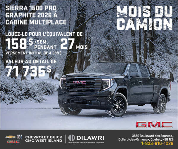 Le GMC Sierra 1500 Pro Graphite 2026 à cabine multiplace
