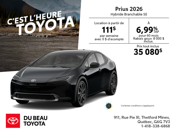 Toyota Prius Hybride Branchable SE 2026