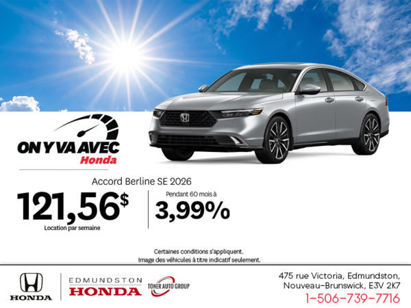 Obtenez la Honda Accord 2026 !