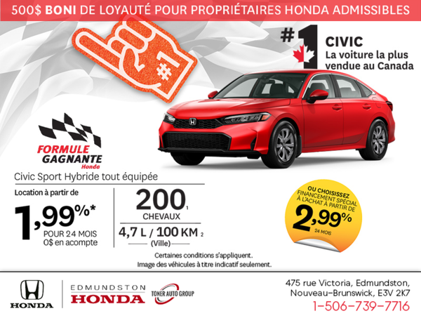 Obtenez la Honda Civic Sport Hybride 2026!