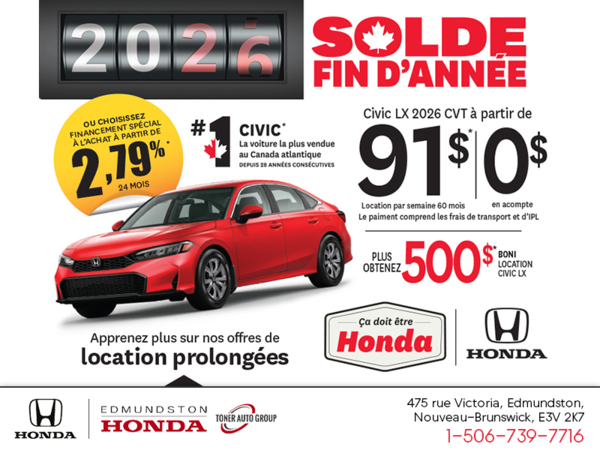 Obtenez la Honda Civic 2026!