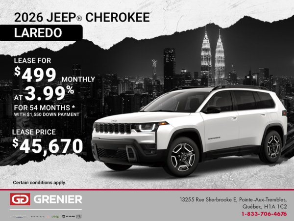 Get the 2026 Jeep Cherokee Laredo !