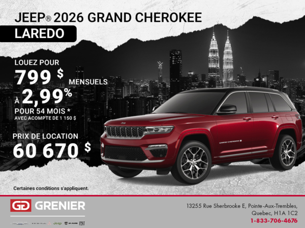Conduisez un Jeep Grand Cherokee Laredo 2026!