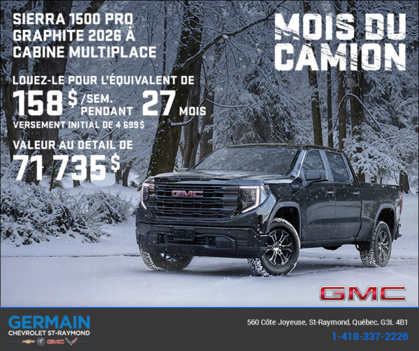 Le GMC Sierra 1500 Pro Graphite 2026 à cabine multiplace