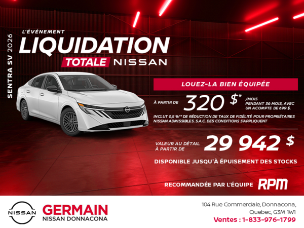 Obtenez la Sentra SV 2026!