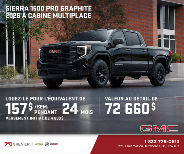 Le GMC Sierra 1500 Pro Graphite 2026 à cabine multiplace