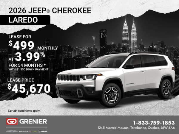 Get the 2026 Jeep Cherokee Laredo !