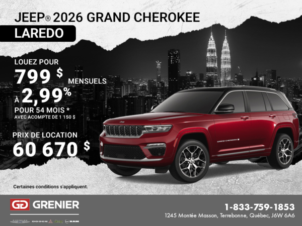 Conduisez un Jeep Grand Cherokee Laredo 2026!