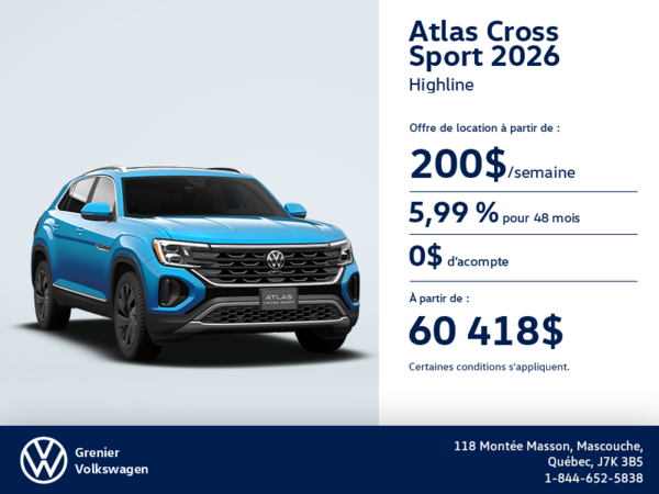 Procurez-vous le Volkswagen Atlas Cross Sport 2026