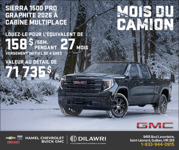 Le GMC Sierra 1500 Pro Graphite 2026 à cabine multiplace