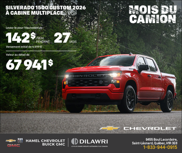 Procurez-vous le Chevrolet Silverado 1500 Custom 2026 à Cabine Multiplace