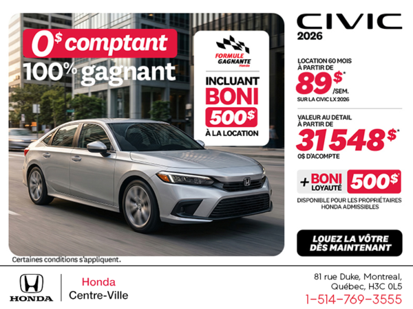 Obtenez la Honda Civic 2026 !