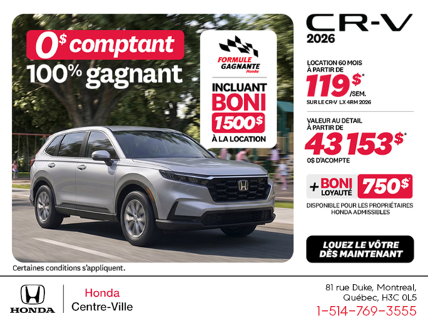 Obtenez la Honda CR-V 2026!