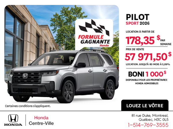 Obtenez la Honda Pilot 2026 !