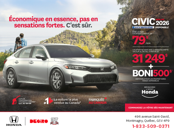 Obtenez le Honda Civic Sedan Hybride 2026 !