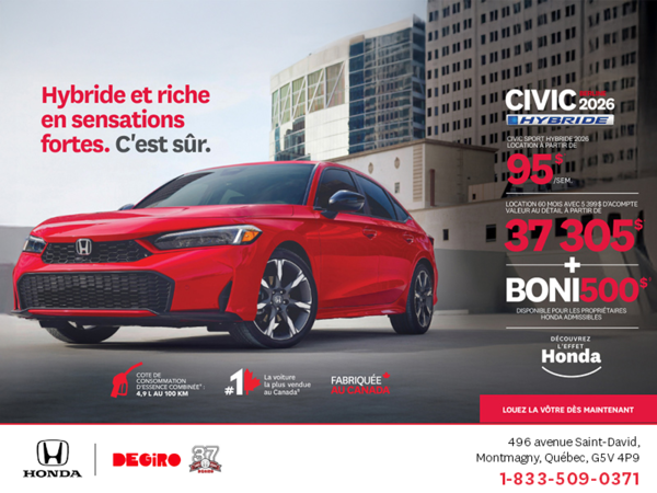 Obtenez le Honda Civic Sedan Hybride 2026 !
