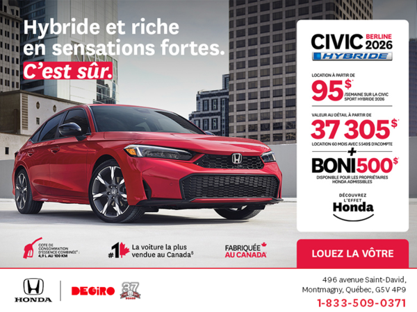 Obtenez le Honda Civic Sedan Hybride 2026 !