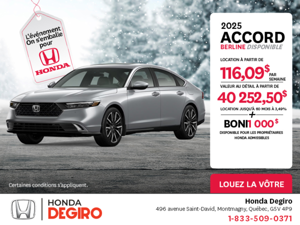 Obtenez la Honda Accord 2025 !