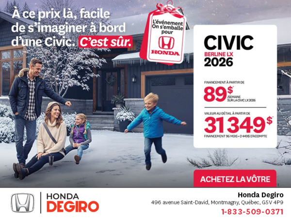 Obtenez le Honda Civic Berline 2026 !