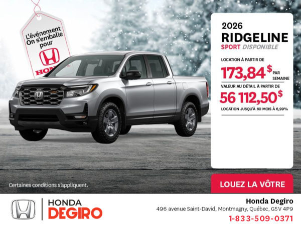 Obtenez le Honda Ridgeline 2026 !