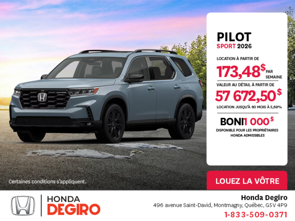 Obtenez le Honda Pilot 2026 !