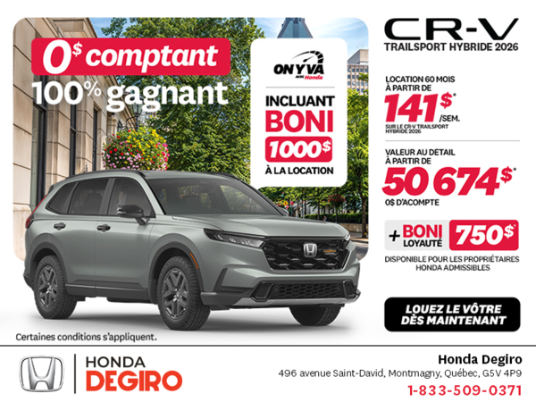 Obtenez le Honda CR-V Hybride 2026!