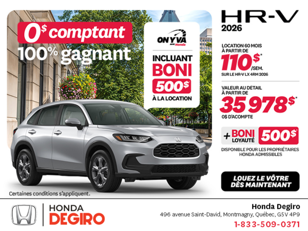 Obtenez le Honda HR-V 2026!