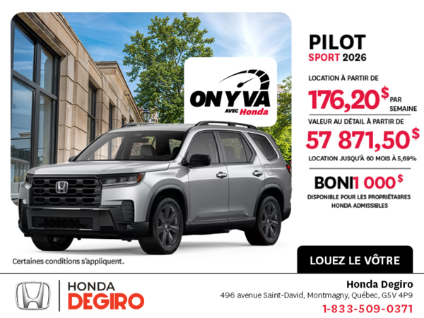 Obtenez le Honda Pilot 2026 !