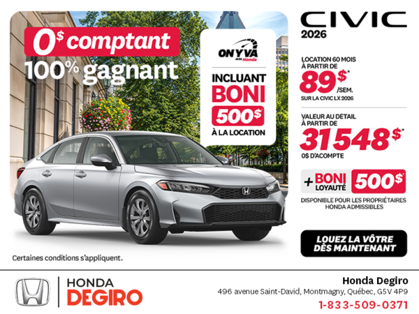 Obtenez la Honda Civic 2026 !