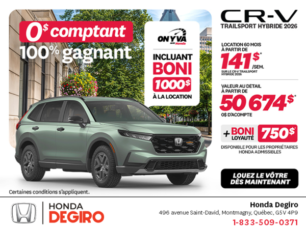 Obtenez la Honda CR-V Hybride 2026!