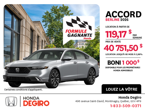 Obtenez la Honda Accord 2026 !