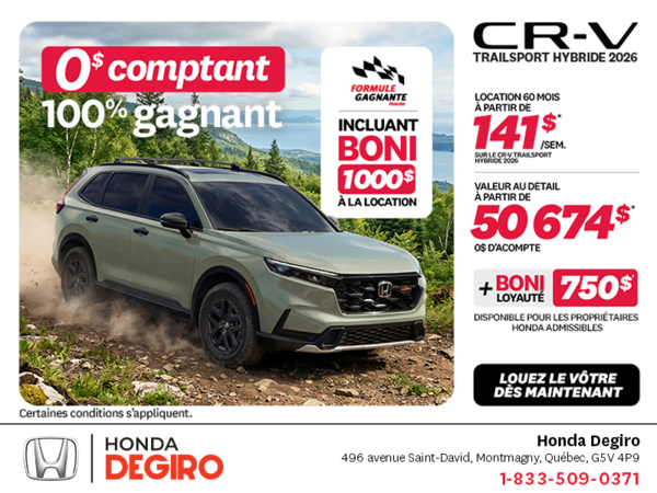 Obtenez la Honda CR-V Hybride 2026!