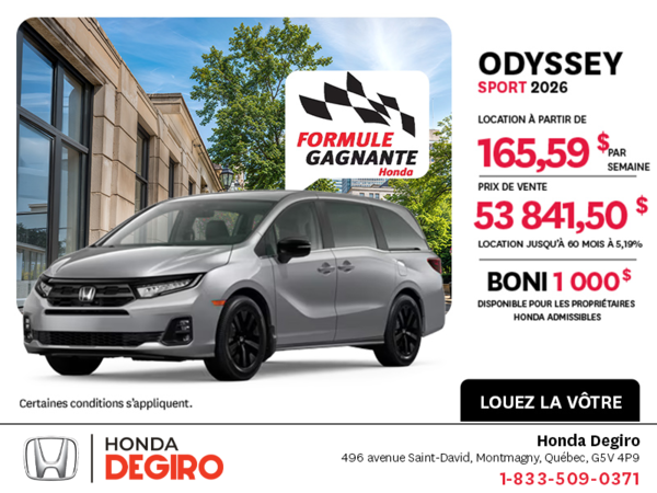 Obtenez la Honda Odyssey 2026 !