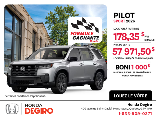 Obtenez la Honda Pilot 2026 !