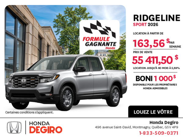 Obtenez la Honda Ridgeline 2026 !