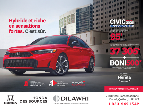 Obtenez le Honda Civic Sedan Hybride 2026 !